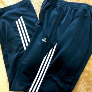 XL Adidas track pants in dark blue with classic white striping